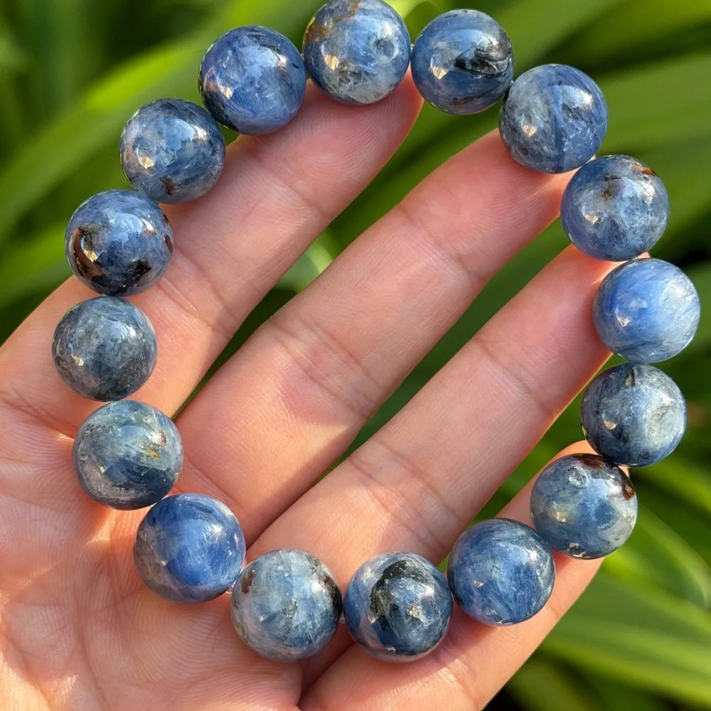13.5mm‎ stretchable chunky blue kyanite bracelet 0740